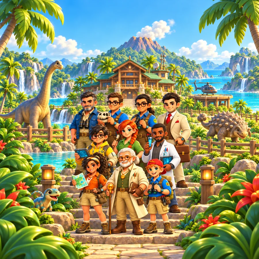 The Dino Merge expedition team together on their tropical island